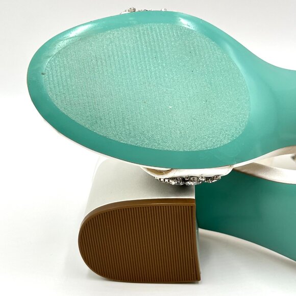 Betsey Johnson Womens Size 6.5 Mel White Satin Jewel Heels Dress Sandals Shoes - Picture 11 of 14